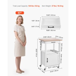 Keittiösaareke MDF-levy 45x59 cm valkoinen yksiovinen kaappi laatikko pyyheteline pyörillä