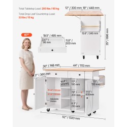 Keittiösaareke täyspuisella työtasolla 132 senttimetriä leveä valkoinen runko laatikoilla kääntyvillä pyörillä