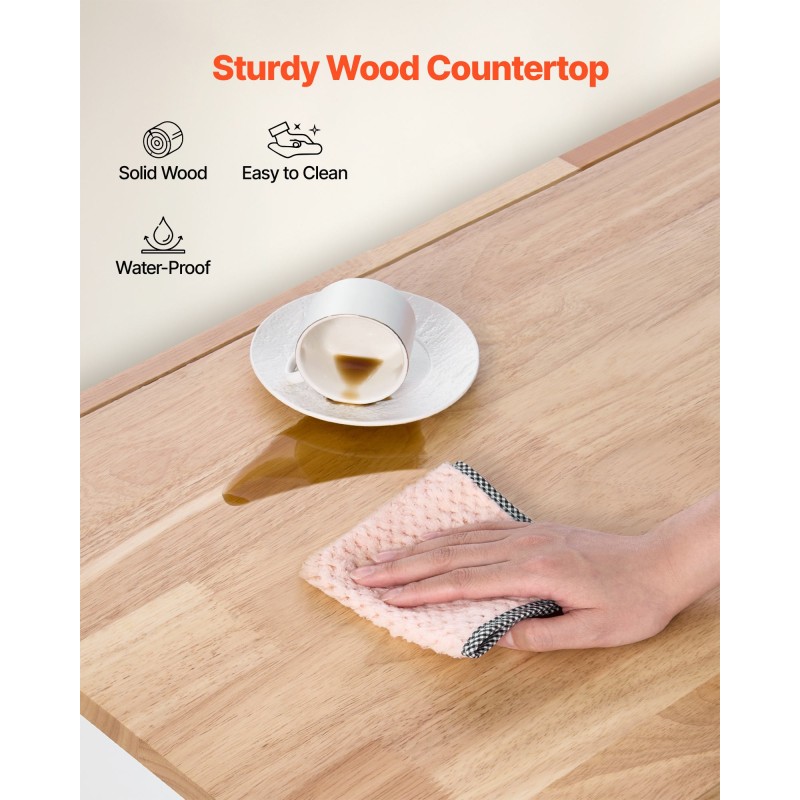 Keittiösaareke täyspuisella työtasolla 132 senttimetriä leveä valkoinen runko laatikoilla kääntyvillä pyörillä