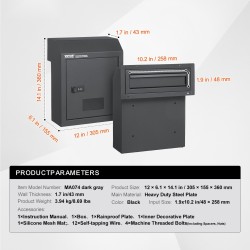 Oven läpi asennettava avain ja postilaatikko numerolukolla tummanharmaa teräsrunko