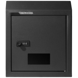 Teräksinen läpi oven asennettava postilaatikko musta yhdistelmälukolla sadepellillä