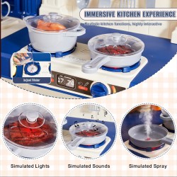 Leikkikeittiö PP-muovista kolmiosainen moduulirakenne äänillä ja valoilla 74 osaa sininen