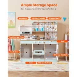 Puinen valkoinen leikkikeittiö valoilla ja äänillä 24-osaisella tarvikekokonaisuudella