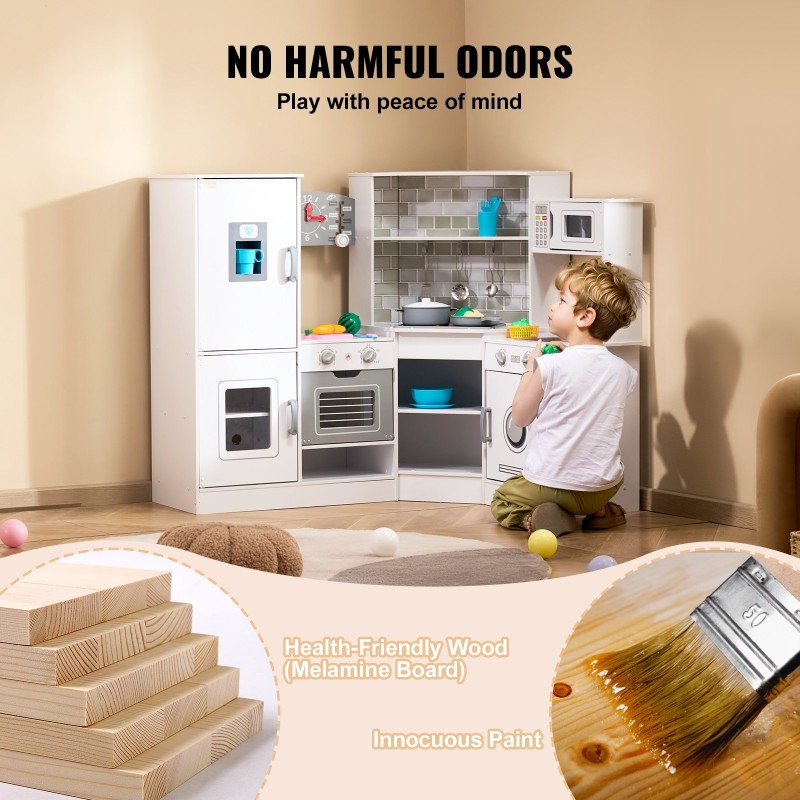 Puinen kulmakeittiö leikkisetti valkoinen valot ja äänet 3–8-vuotiaille