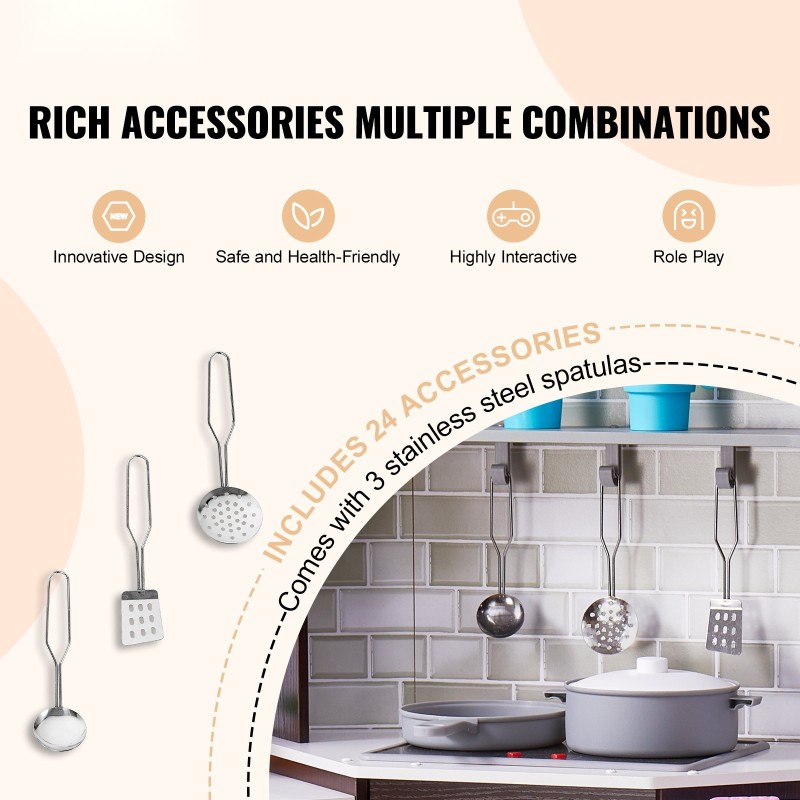 Kulmamallinen puinen leikkikeittiö melamiinipinnalla ruskea valot äänet