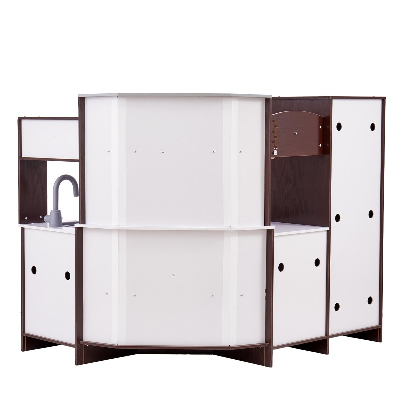 Kulmamallinen puinen leikkikeittiö melamiinipinnalla ruskea valot äänet