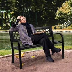 Metallinen puutarhapenkki 117 cm 1–3 henkilölle 218 kg kantavuus selkänoja ulkokäyttöön