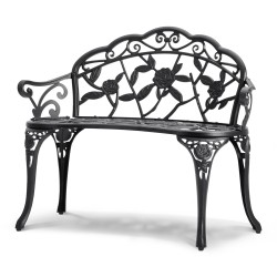 Metallinen ulkopenkki 98 5 cm leveä 218 kg kantavuus selkänojalla ja käsinojilla