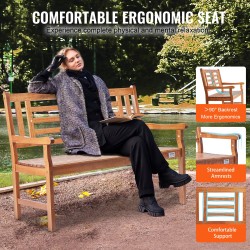 Puupenkki ulkokäyttöön 122 cm 1–3 henkilölle 318 kg kantavuus selkänojalla ja käsinojilla