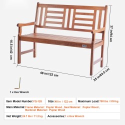 Puupenkki ulkokäyttöön 122 cm 1–3 henkilölle 318 kg kantavuus selkänojalla ja käsinojilla