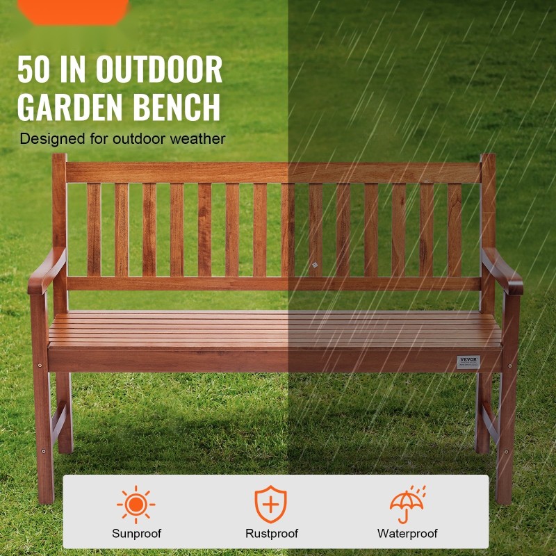 Puutarhapenkki ulkokäyttöön massiivipuusta 127 cm 363 kg kantavuus selkänoja käsinojat