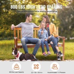 Puutarhapenkki ulkokäyttöön massiivipuusta 127 cm 363 kg kantavuus selkänoja käsinojat