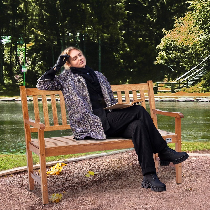 Puutarhapenkki ulkokäyttöön massiivipuusta 127 cm 363 kg kantavuus selkänoja käsinojat