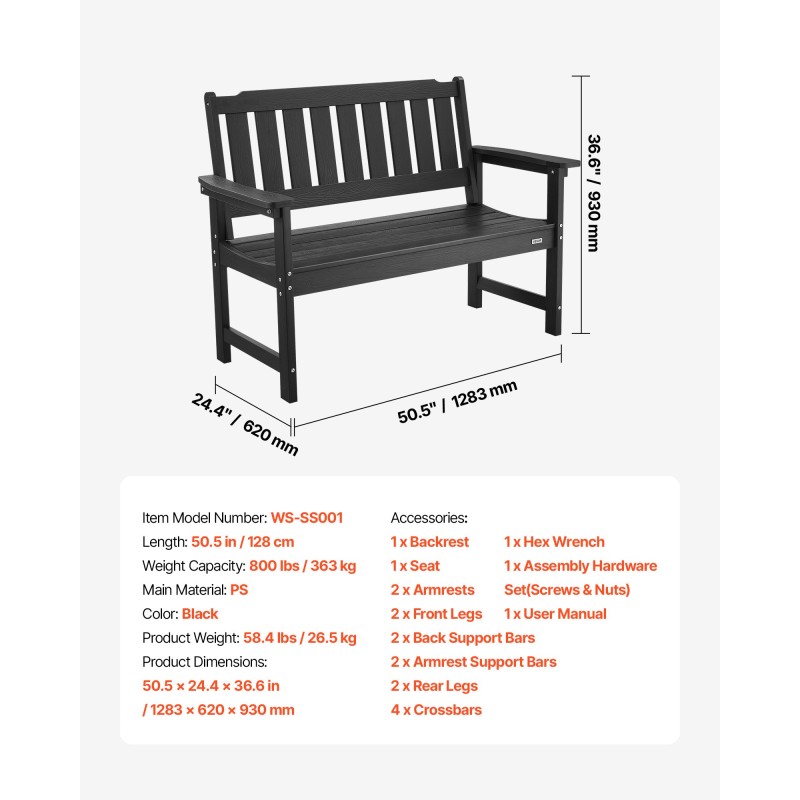 Ulkopenkki PS-muovinen 128 cm 2–3 henkilölle 363 kg musta