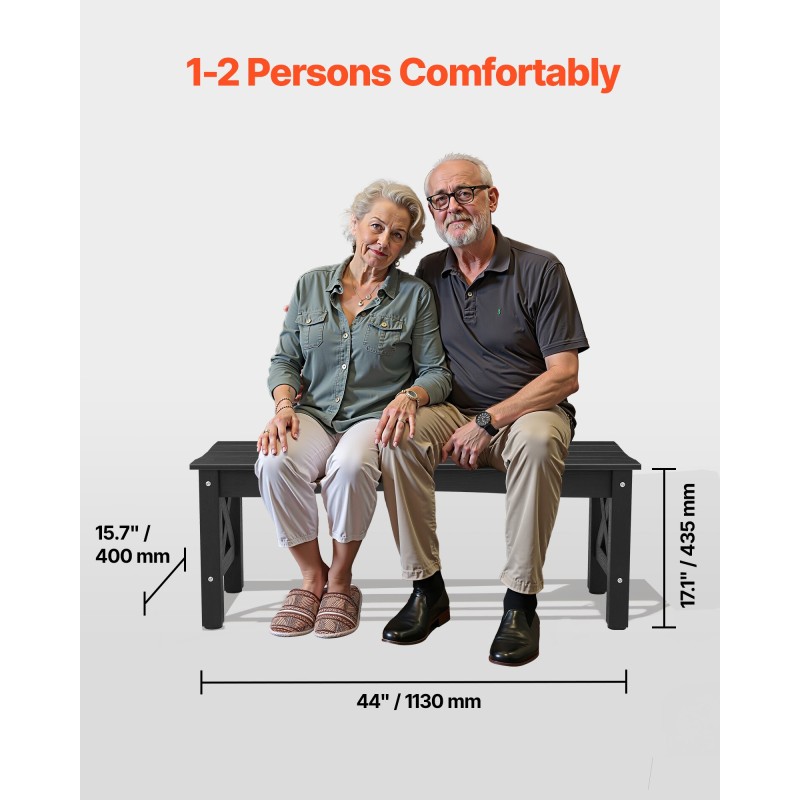 Ulkopenkki 113 cm säänkestävä PS-muovi kantavuus 272 kg säädettävät jalkatassut musta