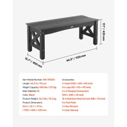 Ulkopenkki 113 cm säänkestävä PS-muovi kantavuus 272 kg säädettävät jalkatassut musta