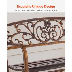 Keinuva puutarhapenkki 127 cm hiiliteräs runko valurautainen selkänoja 2–3 henkilölle antiikkipronssi