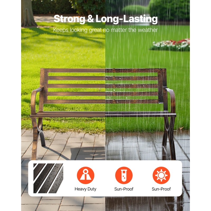 Ulkopenkki hiiliteräsrunko 127 cm antiikinpronssinen sälekuvioitu selkänoja