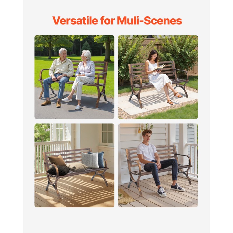 Ulkopenkki hiiliteräsrunko 127 cm antiikinpronssinen sälekuvioitu selkänoja