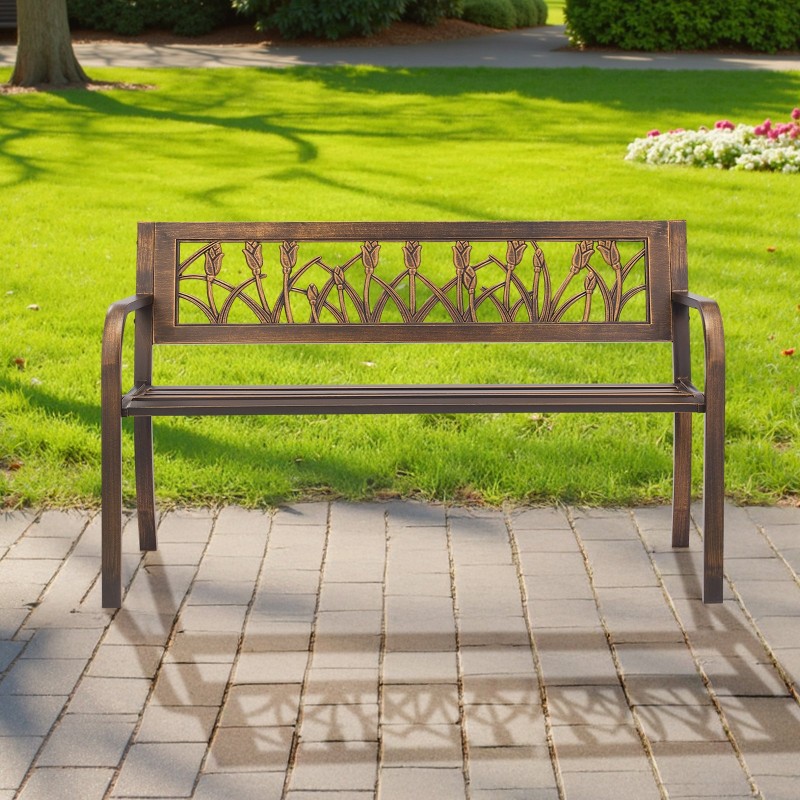 Ulkopenkki 127 cm hiiliteräsrunko säänkestävä PVC-selkänojalla 2–3 hengelle antiikinpronssi