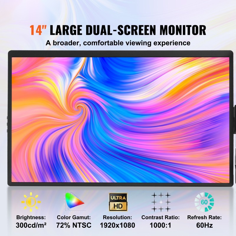 Kannettava 14 tuuman lisänäyttö 1920x1200 IPS kääntyvä USB-C ja Mini HDMI