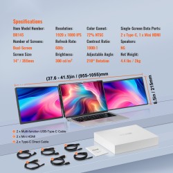 Kannettavan näytön laajennin 14-tuumainen 1920x1200 IPS kaksinäyttöinen 33-43 cm kannettaville