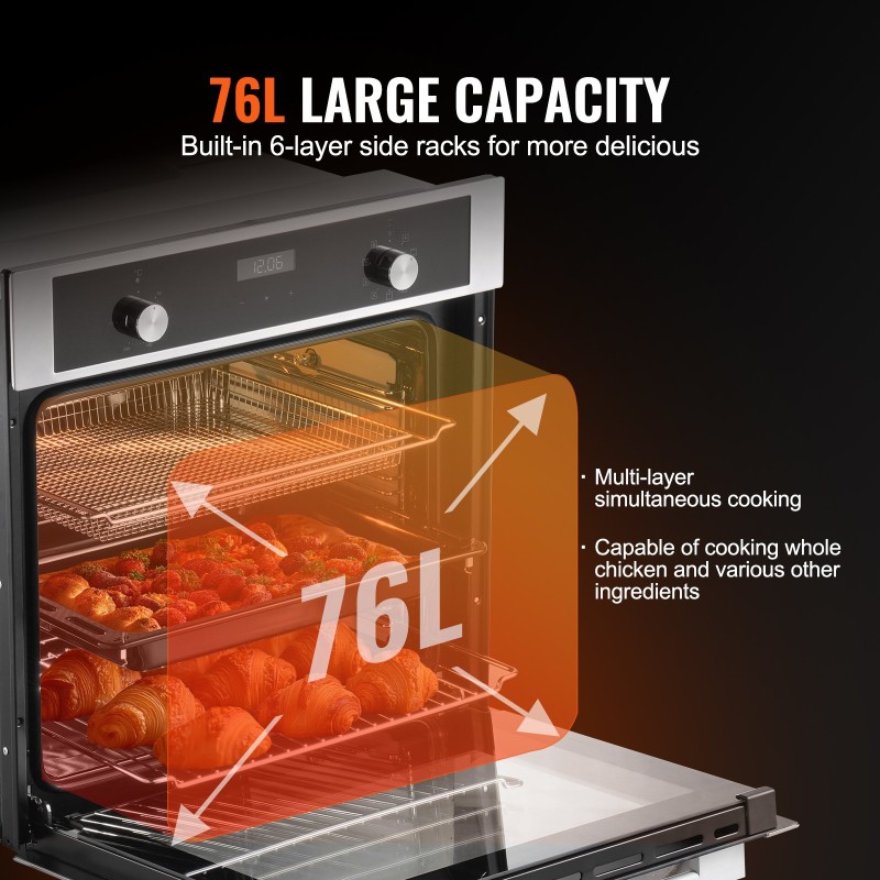 Sisäänrakennettu sähköuuni 24 tuumaa 76 litraa 3550 wattia 9 toimintoa