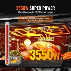 Sisäänrakennettava 24 tuuman sähköuuni 76 litraa 3550 wattia 9 toimintoa