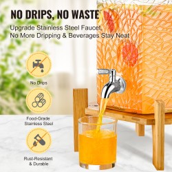 Lasinen juoma-annostelija 10 l paksu lasirunko ruostumattomalla teräshanalla puujalustalla juhliin