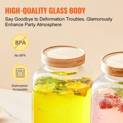 Lasinen juoma-annostelija 3,8 l ruostumaton teräshana puinen jalusta lasikansi