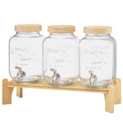 Lasinen kolmisylinterinen juoma annostelija 11 4 l puinen teline ruostumaton hana