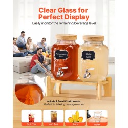 Lasinen juoma-annostelija kaksoissylinterinen 2 kpl yhteensä 7,6 l ruostumaton hana puujalustalla