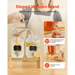 Lasinen juoma-annostelija kaksoissylinterinen 2 kpl yhteensä 7,6 l ruostumaton hana puujalustalla