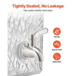 Lasinen elintarvikekelpoinen juoma-annostelija 10 L metallitelineellä ja ruostumattomasta teräksestä valmistetulla hanalla