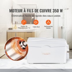 Silppuri-jätevesipumppu 350 W 6000 l/h 7 m nostokorkeus 3 sisääntuloa antibakteerinen säiliö