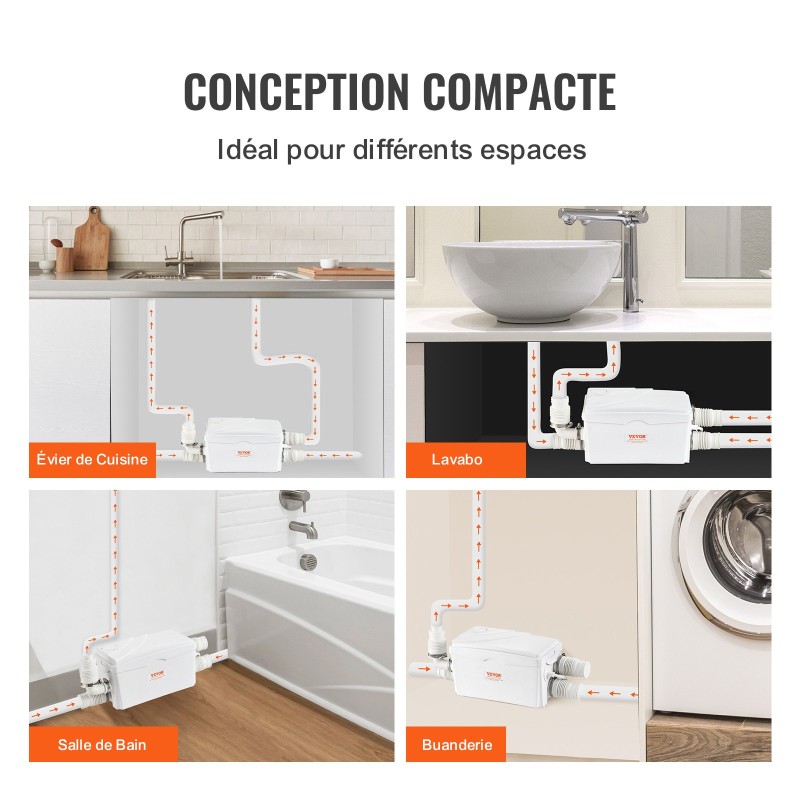 Silppuri-jätevesipumppu 350 W 6000 l/h 7 m nostokorkeus 3 sisääntuloa antibakteerinen säiliö