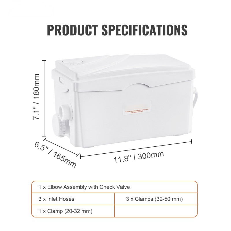 Silppuri-jätevesipumppu 350 W 6000 l/h 7 m nostokorkeus 3 sisääntuloa antibakteerinen säiliö