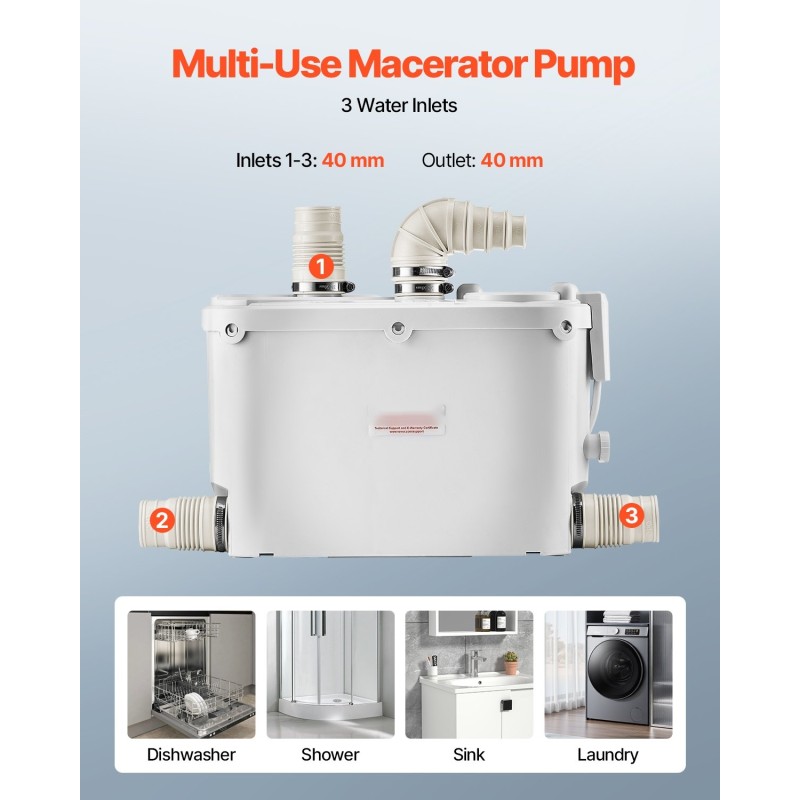 Silppuava jätevesipumppu 500 W 110 l/min 8 m nostokorkeus 4 tuloliitäntää