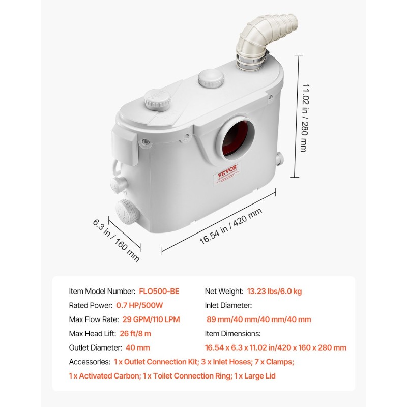 Pilkkova jätevesipumppu 500 wattia 110 litraa minuutissa 8 metrin nostokorkeus 4 tuloaukkoa