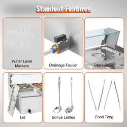 Lämpöhaude ammattikäyttöön ruostumaton teräs 8 pannua lasikansi 30–85 °C