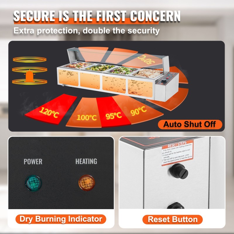 Sähköinen ruostumaton teräs lämpöhaude neljällä 8QT ruoka-astialla buffetille ja cateringiin