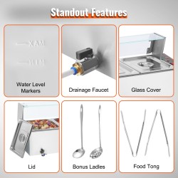 Sähköinen ruostumaton teräs lämpöhaude neljällä 8QT ruoka-astialla buffetille ja cateringiin