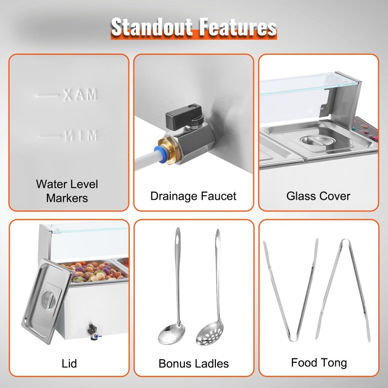 Sähköinen ruostumaton teräs lämpöhaude neljällä 8QT ruoka-astialla buffetille ja cateringiin