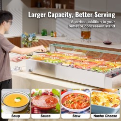 Pöytämallinen ruostumaton teräs ruokien lämpöallas 10 erillistä 7,6 litran astiaa lasinen roiskesuoja