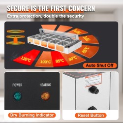 Pöytämallinen ruostumaton teräs ruokien lämpöallas 10 erillistä 7,6 litran astiaa lasinen roiskesuoja