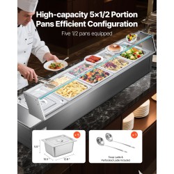 Ruokien lämpöhaude ruostumaton teräs 5 astiapataa lasikannella 30–85°C