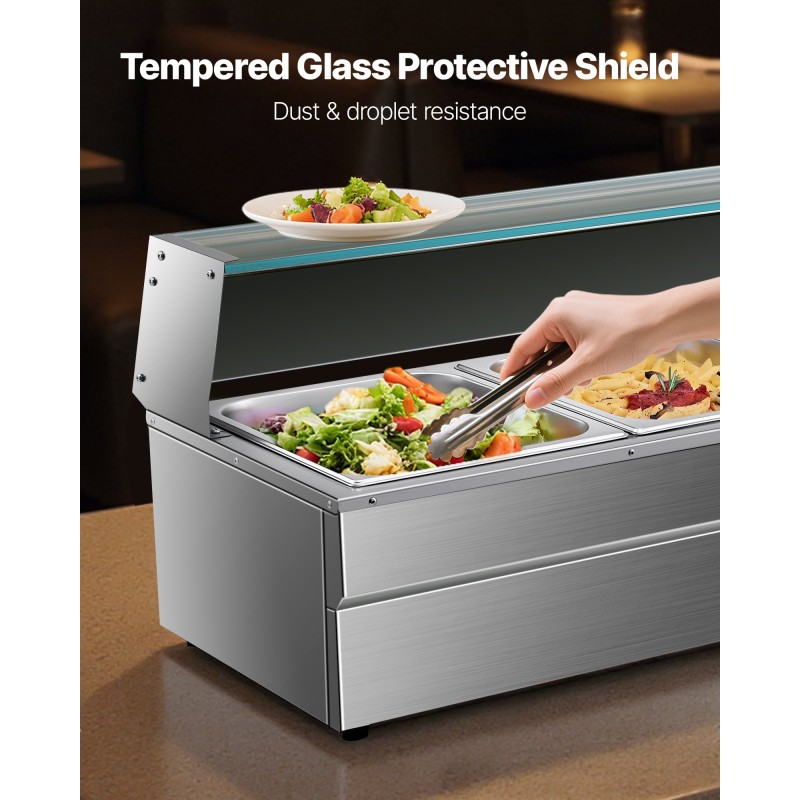 Ruokien lämpöhaude ruostumaton teräs 5 astiapataa lasikannella 30–85°C