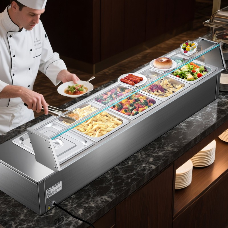 Ruokien lämpöhaude ruostumaton teräs 5 astiapataa lasikannella 30–85°C