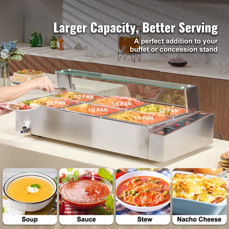 Lämminpitoallas ruostumatonta terästä 6 astiaa buffetpöytiin ja tilaisuuksiin