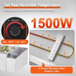 Sähköinen ruoanlämmitin ruostumattomasta teräksestä 6 x 4,7 l lasisuojalla noutopöytiin